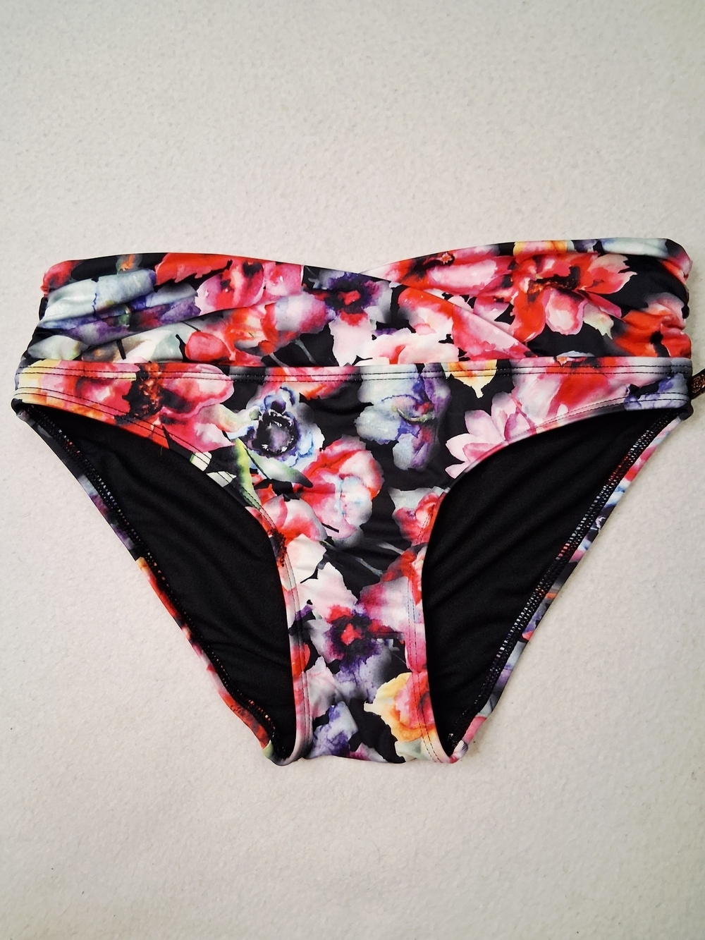 La Vie En Rose Black Multi Floral Fold-Over Bikini Bottom